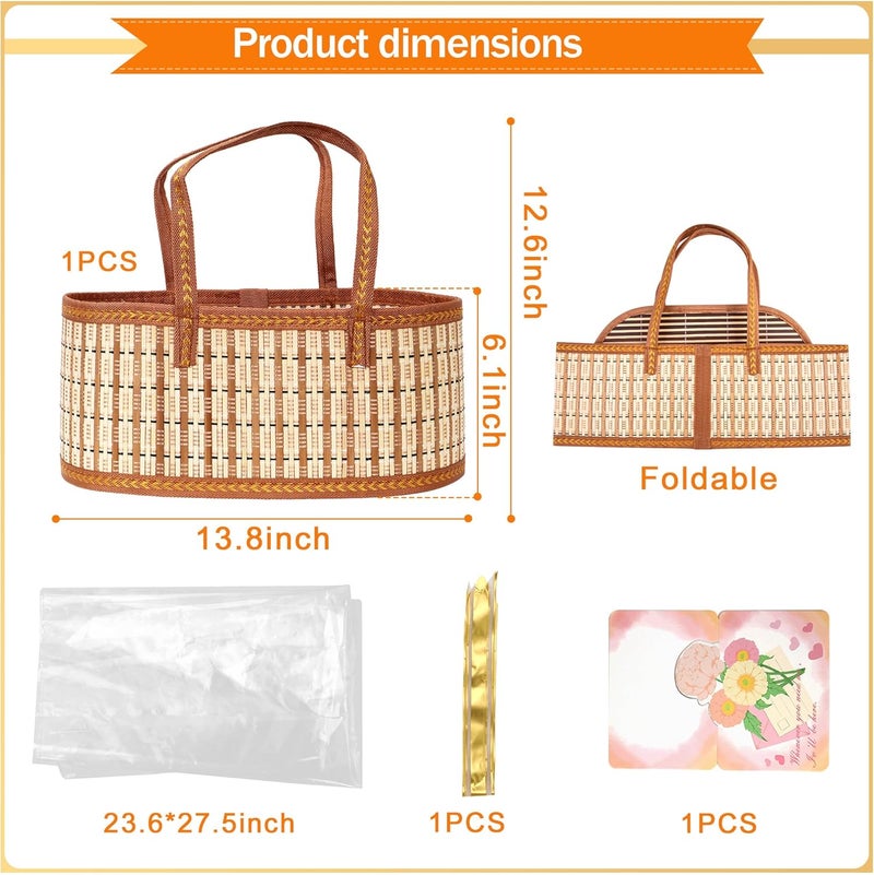 Orchidleaf Bamboo Baskets for Gifts Empty, Large Woven Gift Basket Empty - Empty Gift Baskets to Fill, Foldable Gift Basket with Handle for Mother's Day, Birthday, Housewarming, Christmas (1 Set) - Image 3